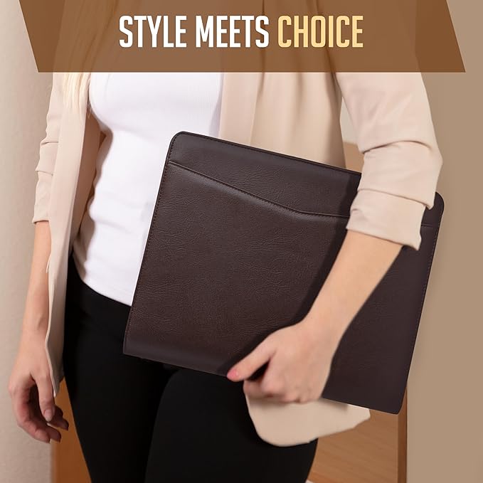 STYLIO Zipper Padfolio Portfolio Binder Organizer (Walnut Color) | Faux Leather Portfolio for Resume, Documents, Phone, Tablet, Business Supplies and Cards | Letter Sized Notepad Included | Brown