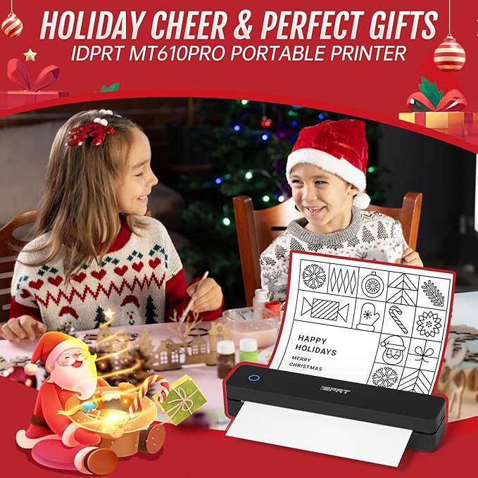 iDPRT Portable-Printer Wireless for Travel, Bluetooth Thermal Printer Support 8.5" x 11" US Letter&A4&A5 Size,300DPI Inkless Printers for Home Use,Compatible with Android and iOS Phone&Laptop,Black