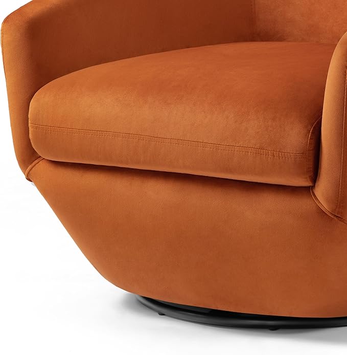 UIXE 360° Swivel Barrel Accent Chair, Velvet Upholstered Club Armchair for Living Room, Modern Round Arm Chair Single Sofa Bedroom Reading Seating (Orange)
