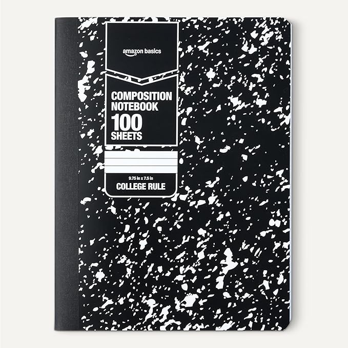 Amazon Basics Composition Notebook, College Ruled, 100 Sheets, 9.75" x 7.5", 4 pack, Marble Black