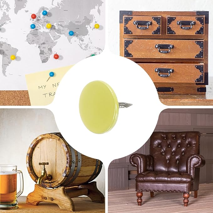 uxcell 100Pcs Upholstery Tacks, 11mmx10mm Flat Head Thumb Tack Decorative Furniture Nails Push Pins for Furniture Sofa Headboards, Light Yellow