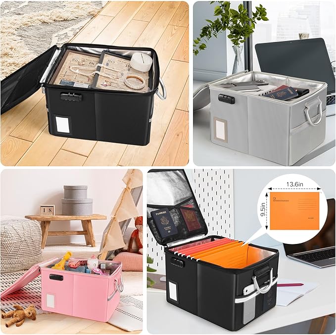 TOMKID 5200°F Fireproof Document Box, Fire Important Document Organizer with Lock, Upgraded Heat Insulated Filing Storage Cabinet Office Organization (5200°F Fireproof Box, Black)