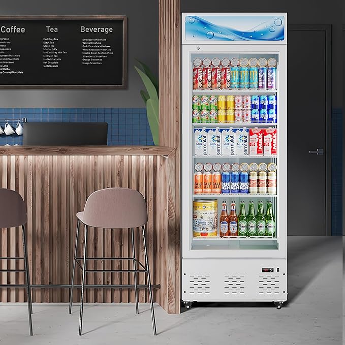 15 Cu.ft. Commercial Beverage Fridge Merchandiser Refrigerator Glass Door Upright Display Cooler with LED Light and Adjustable Shelves for Restaurant Grocery Stores Home, White