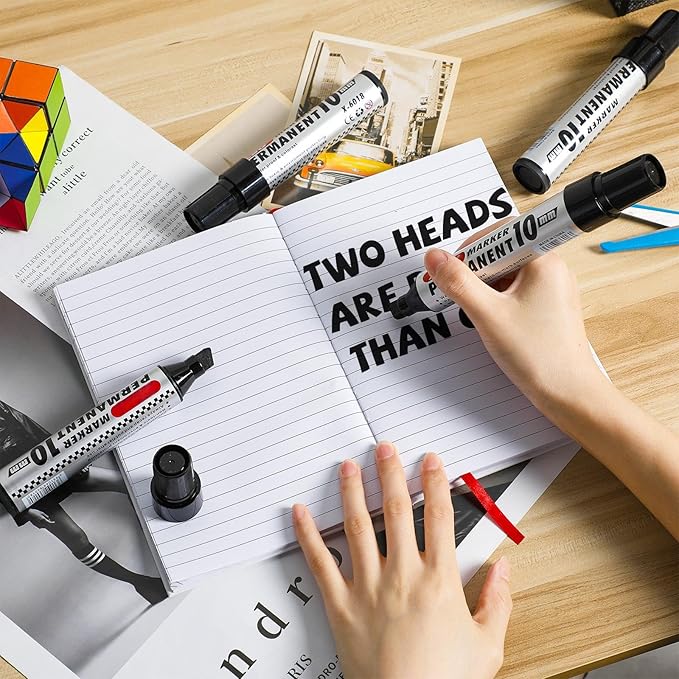 Thenshop 48 Pcs Jumbo Size Permanent Markers Bulk Waterproof Chisel Tip Marker Pens for Industrial Use Work on Wood Metal Plastic Stone Glass(Black)