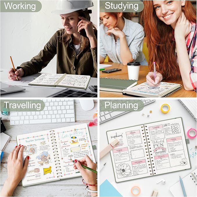 RETTACY Graph Grid Paper Notebook, 140 Pages, A5 Medium Size (5.7'' x 8.3''), 5 Squares per Inch, Hardcover, 100 GSM Thick Paper, for School, Students, Math, Engineering (Light Green)