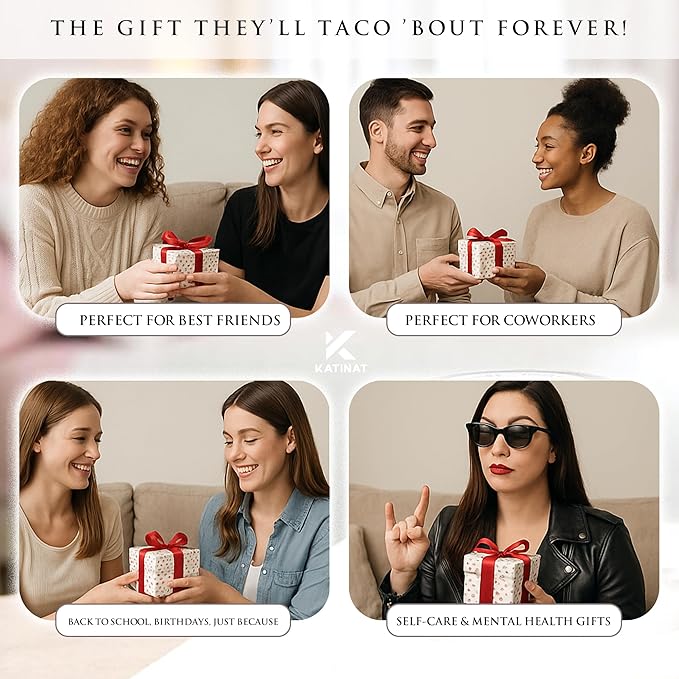 Positive Taco Jar โ 60 Funny Emotional Support Taco, Back to School Gift for Students, Teachers, White Elephant Gifts For Women, Men, Corworker, Mental Health Gift, Birthday Gifts for Women