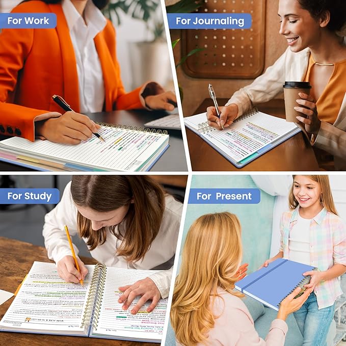 Hardcover Spiral Journal Notebooks for Work With Removable Dividers & Tabs, 8.5"x11" 5 Subject Notebook for Note Taking & Organizer, A4 College Ruled Lined Journal for Women & Writing, Lavender, 280 Pages