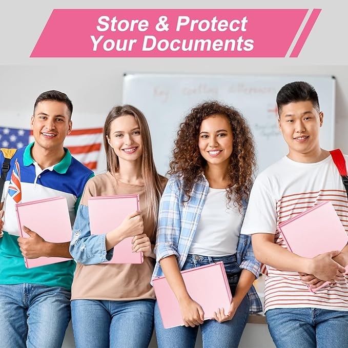 0.5-inch 3-Ring Binder with 2 Interior Pockets, 0.5'' Basic Binders Holds US Letter Size 8.5'' x 11''for Office/Home/Back to School, 6 Pack (Pink)