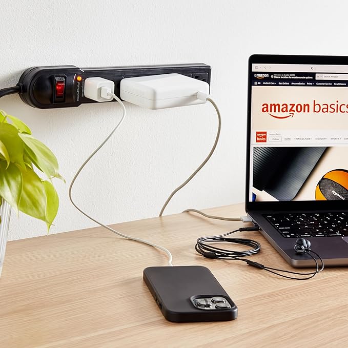 Amazon Basics Surge Protector Power Strip, 6-Outlet, 790 Joules, LED Indicator, 6ft Extension Cord, Black