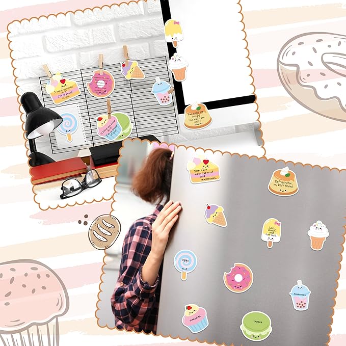 Xqumoi 30 Pack Sweet Treat Sticky Notes - Dessert Self Sticky Notepads Ice Cream Cupcake Cute Writing Memo Pads for Office School Class Student Kids Gift Birthday Party Favors Goodies Bag Fillers