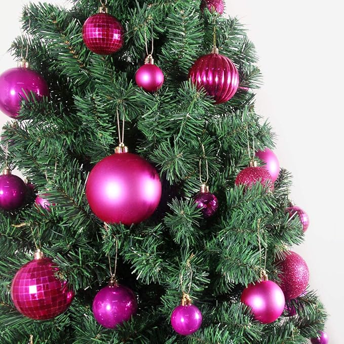 Fuchsia 2.5" Christmas Balls Christmas Tree Decoration Ornaments Shatterproof Hanging Balls for Birthday Halloween Holiday Wedding Decorations Set of 24pcs