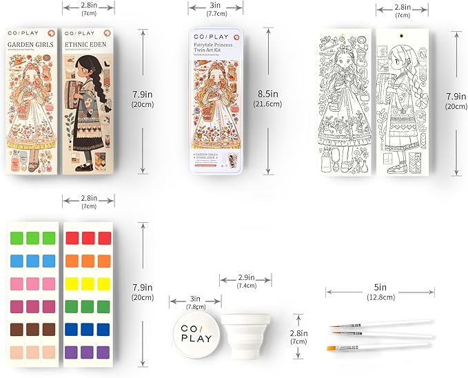 COIPLAY 648 Color Blocks Watercolor Paint Set, 52-Bookmarks, 3 Brushes, Silicone Cup, Fairytale Princess Coloring Books, for All Ages, Travel-Friendly, Easy to Use, All in One, Art Supplies Craft kit