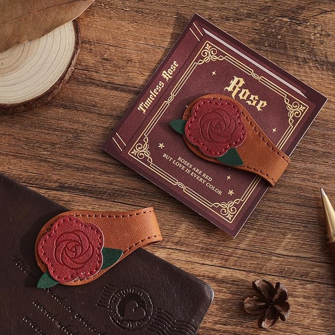 2PCS Vintage Magnetic Leather Bookmark, Leather Magnetic Bookmarks for Women, Magnetic PU Bookmarks Clip Book Accessories