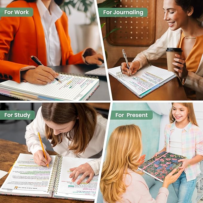 Hardcover Spiral Journal Notebooks for Work With Removable Dividers & Tabs, 8.5"x11" 5 Subject Notebook for Note Taking & Organizer, A4 College Ruled Lined Journal for Women & Writing, Blooming Symphony, 280 Pages