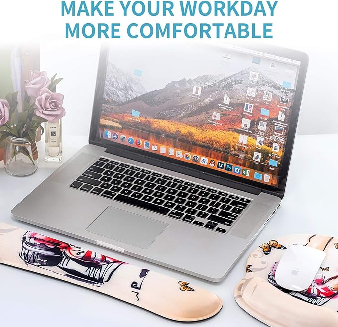 Ergonomic Keyboard Mouse Pad Wrist Rest Support Set for Laptop/Computer/Desktop,Memory Foam Hand Rest Wrist Cushion for Gaming/Office,Lightweight Comfortable & Pain Relief (Red High Heels)