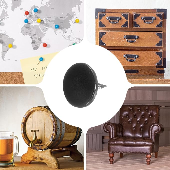 uxcell 100Pcs Upholstery Tacks, 11mmx10mm Flat Head Thumb Tack Decorative Furniture Nails Push Pins for Furniture Sofa Headboards, Black