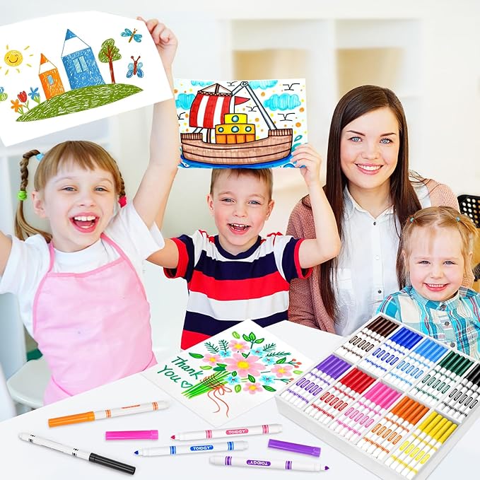 200 PCS Washable Markers for Kids, Colored Markers Bulk for School, Thin Marker Set in 10 Assorting Colors, Fine Line Marker with Conical Tip, Back to School Supplies, Classroom Must Haves