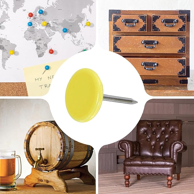 uxcell 100Pcs Upholstery Tacks, 11mmx15mm Flat Head Thumb Tack Decorative Furniture Nails Push Pins for Furniture Sofa Headboards, Light Yellow