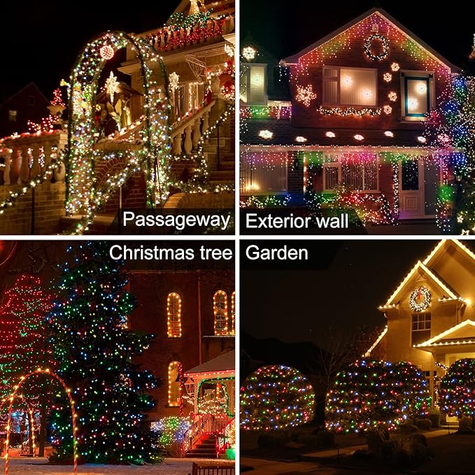 Haili 1000 Led Christmas Lights, Plug in 8 Lighting Modes Waterproof, Outdoor Christmas Lights for Tree Yard Party Indoor Outside Decorations (393FT, Multi Colored)