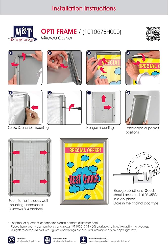 DisplaysMarket 8.5x11 Snap Frame for Wall Mount, Opti Frame, 1 inch Profile- Black, 200