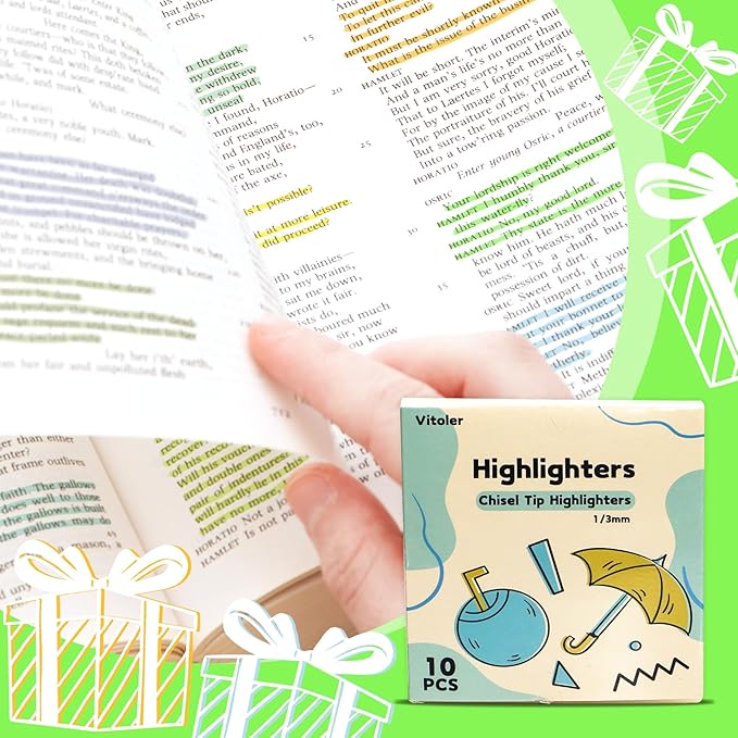Vitoler 10Pack Bible Highlighters, Cute Assorted Colors Pastel Highlighters No Bleed Chisel Tip Highlighter for Aesthetic School Supplies