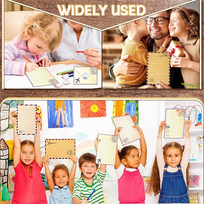 TaoBary 160 Pcs Stationery Paper Set 50 Double Sided Stationery Papers with 50 Matching Envelopes and 60 Round Dot Sticker, 10 Design(Vintage Airmail,5.5 x 8.25 Inch)