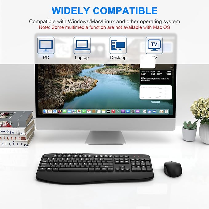 Wireless Keyboard and Mouse Combo, EDJO 2.4G Full-Sized Ergonomic Computer Keyboard with Wrist Rest and 3 Level DPI Adjustable Wireless Mouse for Windows, Mac OS Desktop/Laptop/PC(Classic Black)