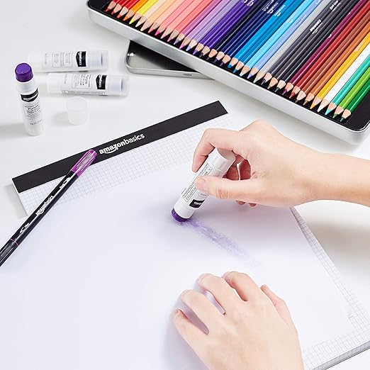 Amazon Basics Purple Washable School Glue Sticks, Dries Clear, 0.21 oz Stick, 4-Pack