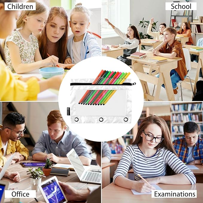 Gredecor Binder Pencil Pouch 3 Ring White Zipper Pencil Pouches Case 2 Pack Clear Binder Organizer for School Office