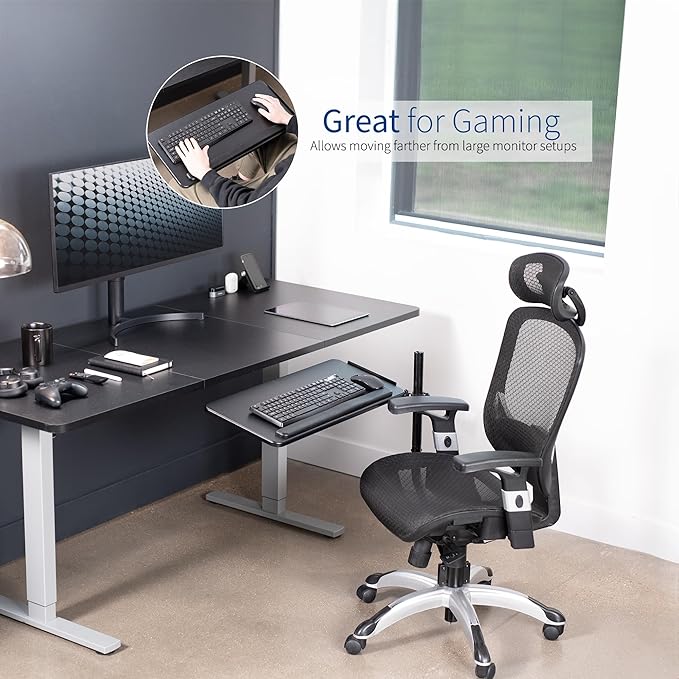 VIVO Office Chair Mounted 26 x 12 Inch Keyboard and Mouse Tray, Ergonomic Tilt, Full Motion 360 Degree Rotation, Black, MOUNT-KB08C