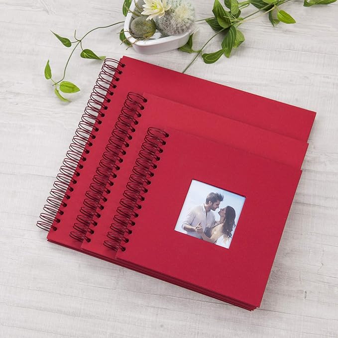12 x 12 Inch Large DIY Scrapbook Photo Album with Window Design Cover 80 Pages Craft Paper Memory Book for Weeding Anniversary Travel and Baby (Red)