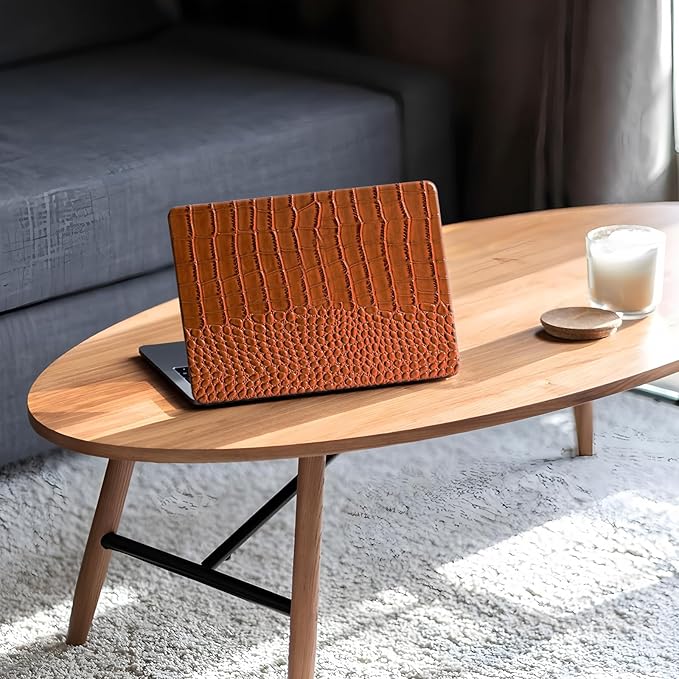 KEROM Compatible with Crocodile MacBook Air 15 Inch Case 2025 2024 2023 M4 M3 M2 A3241 A3114 A2941, Textured Elegant Luxury Aligator Skin Snakeskin PU Leather Hardshell & Keyboard Cover, Brown