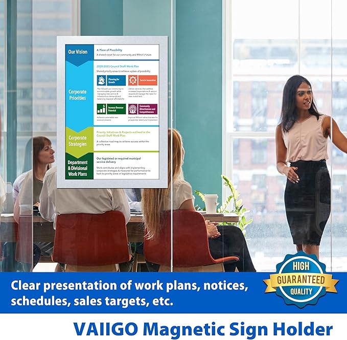 10Packs Magnetic Sign Holder, 11x17 Self Adhesive Display Frame with Strong Magnetic Frame and Clear PVC for Office Store Home Door Window Refrige Magnetic Paper Holder, Silver
