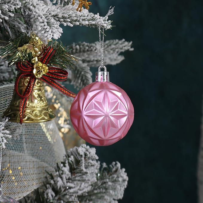 100ct Pink and Silver Christmas Ornaments Set, Shatterproof Christmas Decorations for Tree Plastic Xmas Ball Ornaments with Assortment of Designs and Size for Holiday Party Decor (Pink & Silver)