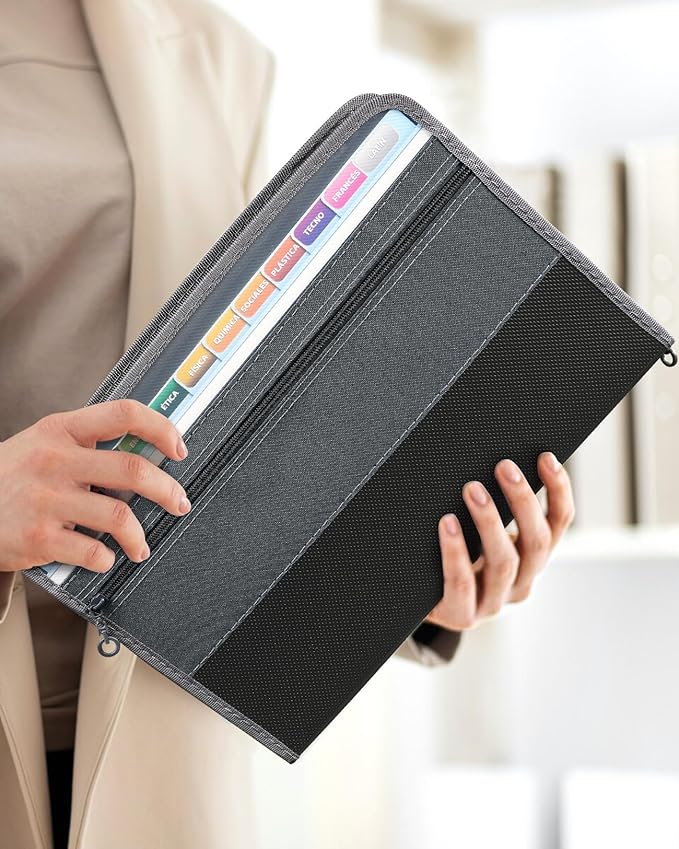 Sooez Accordion File Organizer with Safe Zipper, 12 Pocket Expanding File Folder with Front Pencil Pouch, Portable Monthly Paper Bill Tax Receipt Organizer, School Office Supplies, Letter Size, Blue