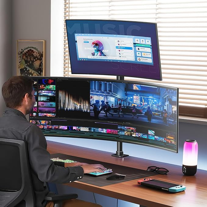 Dual Vertically Stacked Ultrawide Monitor Desk Mount 17-49 Inch - Extra Tall Heavy Duty Adjustable Monitor Arm for 2 monitores,Weight 2-20 kg per Arm,VESA 75/100 mm