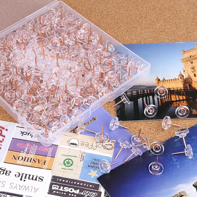 Push Pins 200-count Flat Rosegold Thumb Tacks Steel Point and Plastic Head for Corkboard and Wooden Photo Wall