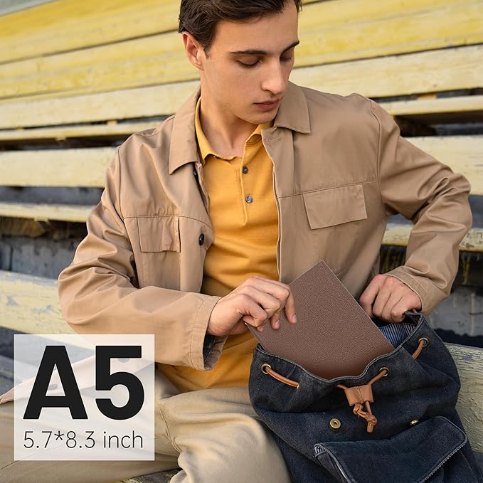 CAGIE Lined Journal Notebook for Men & Women,176 Pages A5 Medium Size Softcover Leather Journals for Writing,Travel,Business,Work & School, 100 GSM Thick Paper (5.7'' x 8.3'') (Taupe)