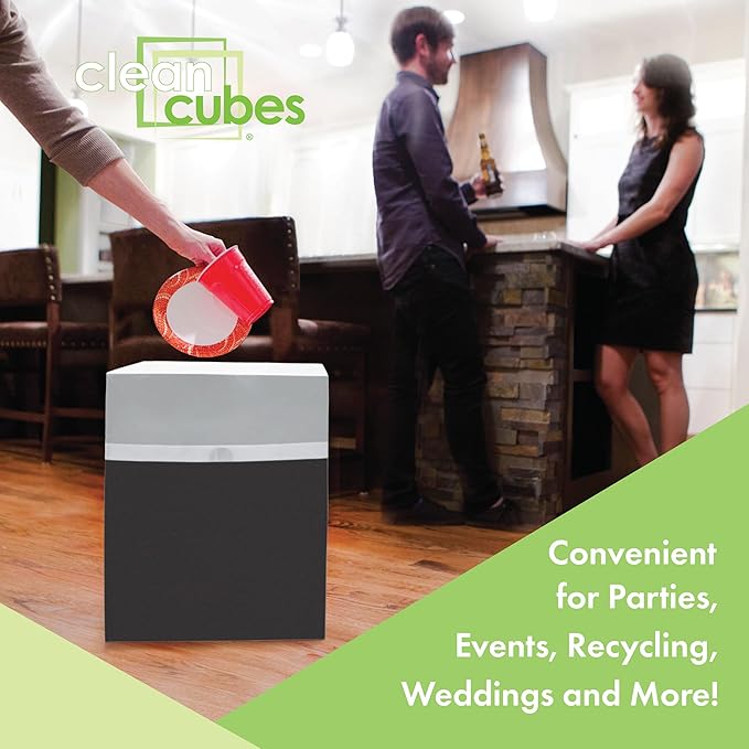 | 13 Gallon Disposable Trash Cans (3-Pack) with Fitted Trash Bags - Reusable Garbage and Recycling Bins for Parties, Events, and More (Black - 17" Height x 13.5" Width x 10" Depth)