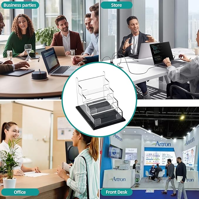 PecMuikee Business Card Holder for Desk,Acrylic Business Card Display Stand,Multiple Business Card Holders for Office, Exhibition, Home, Restaurant (4 Slot)