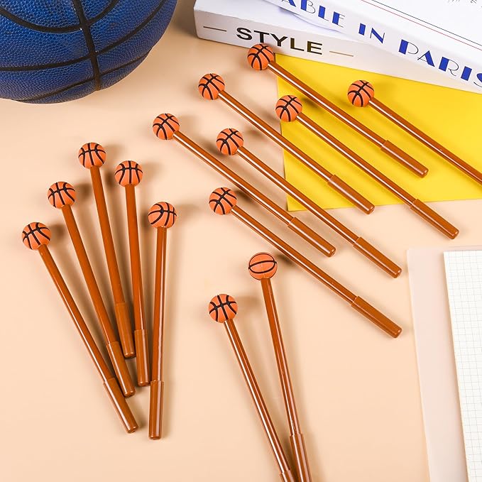 LiYiQ 100 Pcs Basketball Cartoon Cute Fun Pens for Kids Kawaii Soccer Shape Gel Black Ink Pen Cute Basketball Pens for School Office Home Student Kids Present