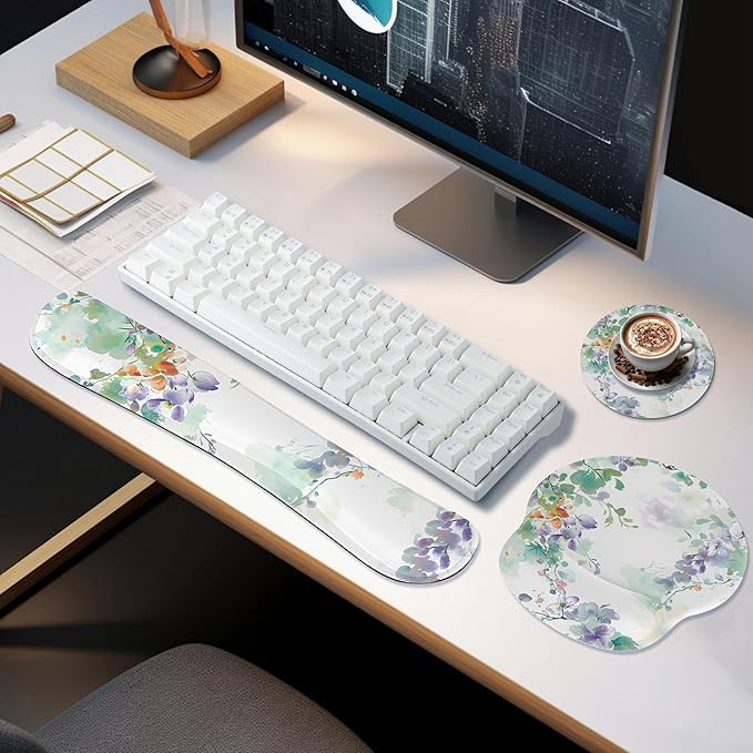 RICHEN 3 PCS Computer Mouse Pads for Desk with Coaster Set, Non-Slip Keyboard Wrist Rest and Mouse Pad Set, Ergonomic Design (YKMWR-50)