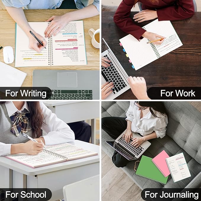 AHGXG Spiral Notebook College Ruled - Spiral Journal Perforated Notebook A4 8.5" x 11", 300 Pages Easy Tear Perforated Pages, 100GSM Thick Paper, Plastic Hardcover, for Writing Work School, Black