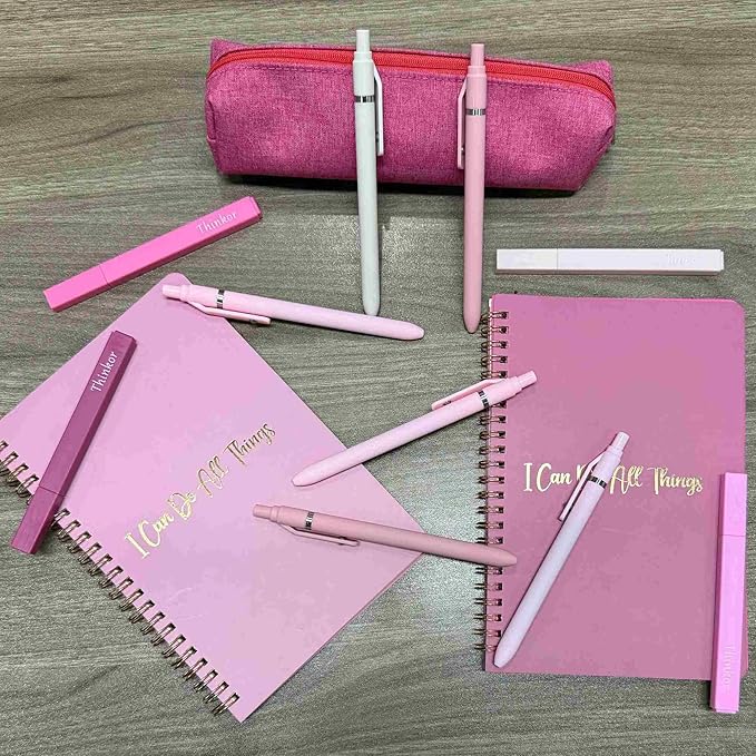 thinkor Gel Pens, 6 Pcs 0.5mm Quick Dry Black Ink Pens Fine Point Smooth Writing Pens, Cute Office School Supplies Gifts for Women (6 Pcs Pink -Black Ink)