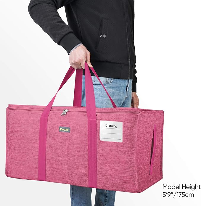 BALEINE Extra Large Storage Tote with Zippers & Carrying Handles, Heavy-Duty Oxford Fabric Moving Bags for Laundry, Space Saving, Storage, Berry Red