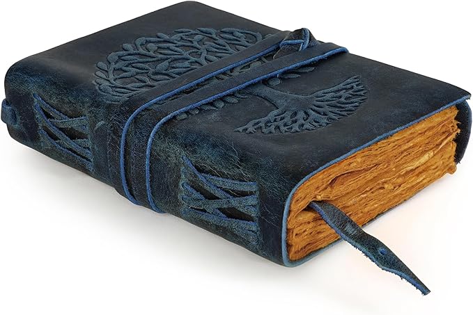 LUXEORIA Tree Of Life Leather Journal for Women and Men, Handcrafted Leather Journal for Writing Womens, Sketchbook, Travel Diary with Unlined Deckle Paper, Dark Blue 5x7