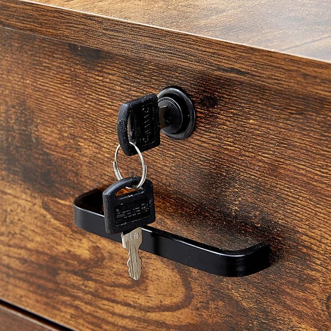 CLIPOP Rolling Storage Cabinet with Drawer, Home Office Cabinet with Lock, Under Desk Storage Cabinet for Office (Rustic Brown)