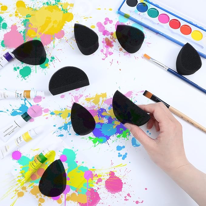 Ymapinc 24 Pcs Face Painting Make Up Sponges, Petal Oval+Water Drop Shaped Face Paint Black Sponge Brush Body Makeup Party Supply Art Work DIY Facial Paint Stencil Tools