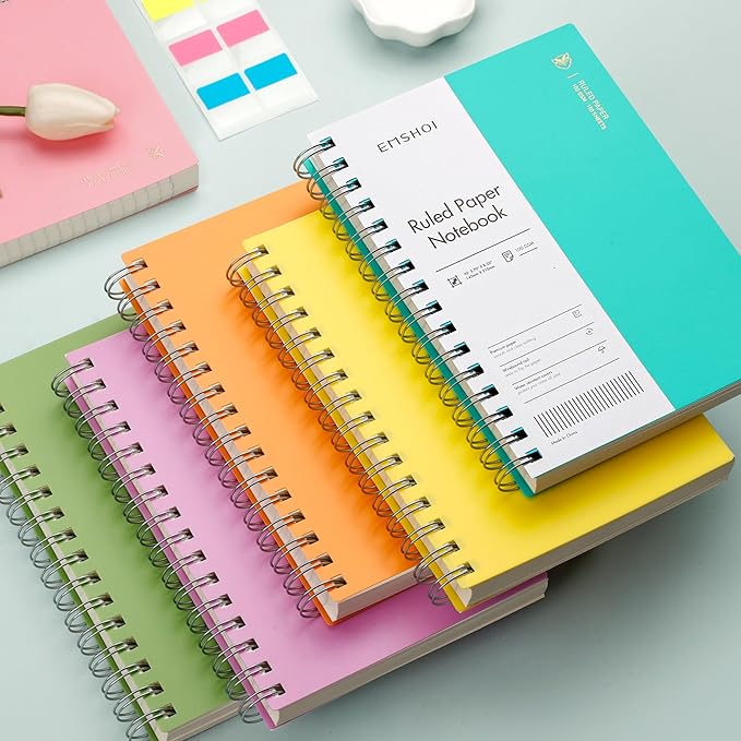 EMSHOI A5 Spiral Notebook College Ruled Lined Journal, Small 5.7" X 8.22", 300 Pages/150 Sheets, 100gsm Thick Paper, Waterproof Hardcover, for Office School Women Men Work Writing Notes-Green