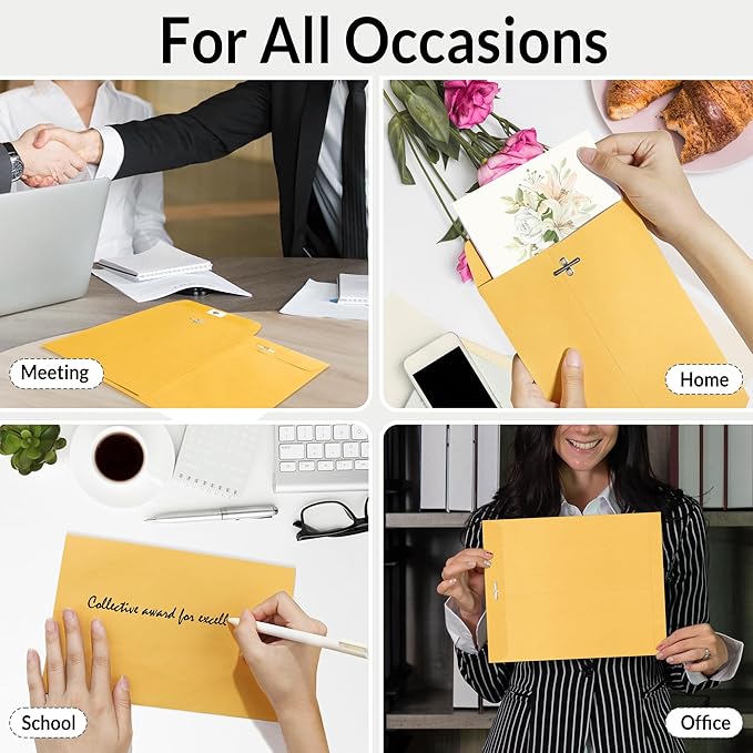 SUNEE 6x9 Clasp Envelopes 100 Count - 6x9 Inch Brown Kraft Envelopes with Clasp Closure – for Home, Office, Business, Legal or School, Great for Filing, Storing or Mailing Documents